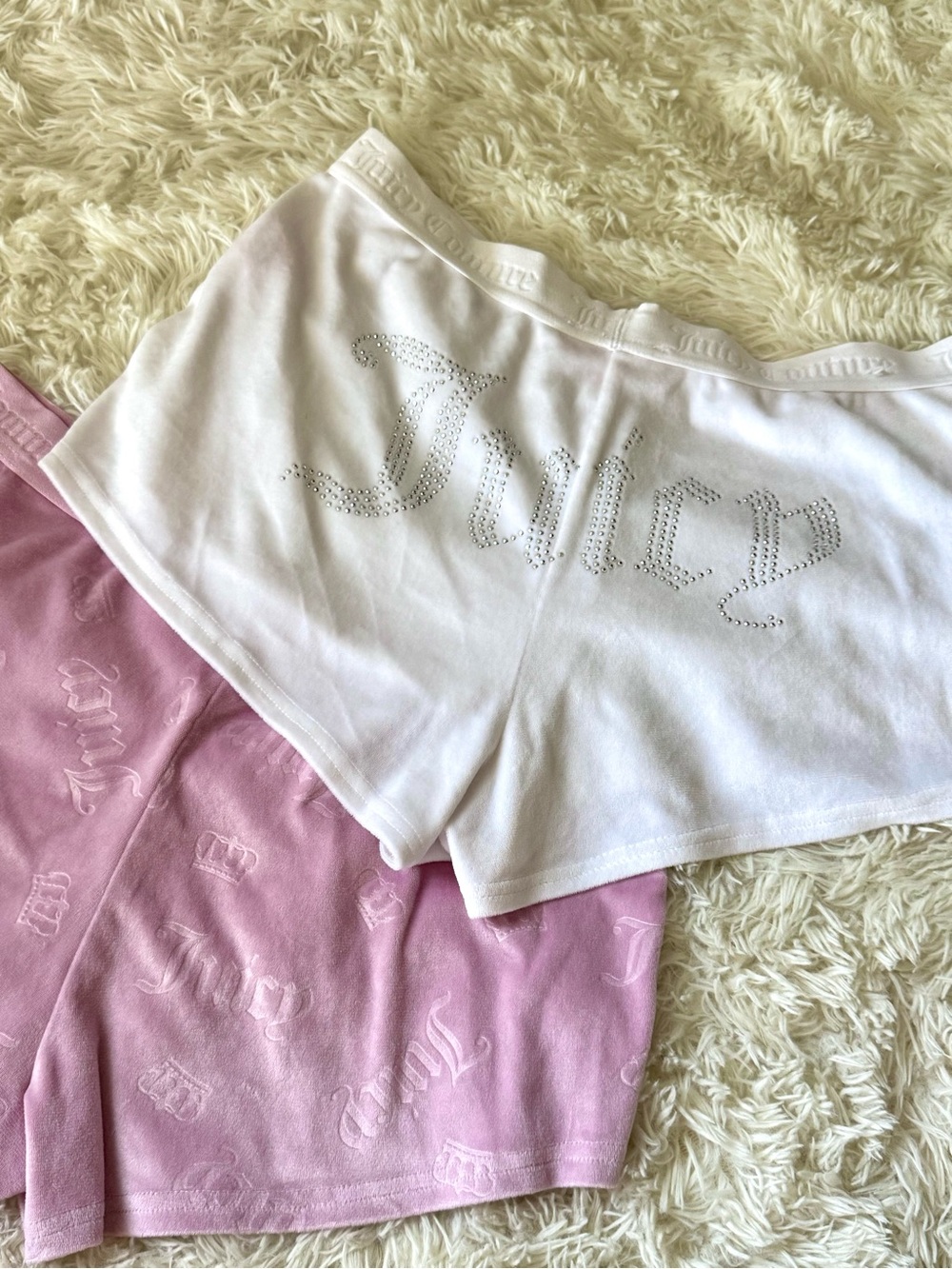 Juicy Couture White Lounge Shorts with Pink Satin Label